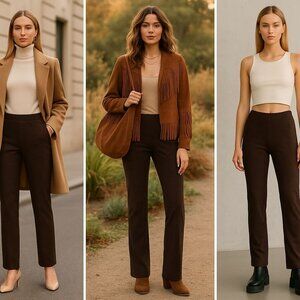 Alberto Makali Women PullOn Faux Suede Pant Brown M Quiet Luxury Boho Minimalist